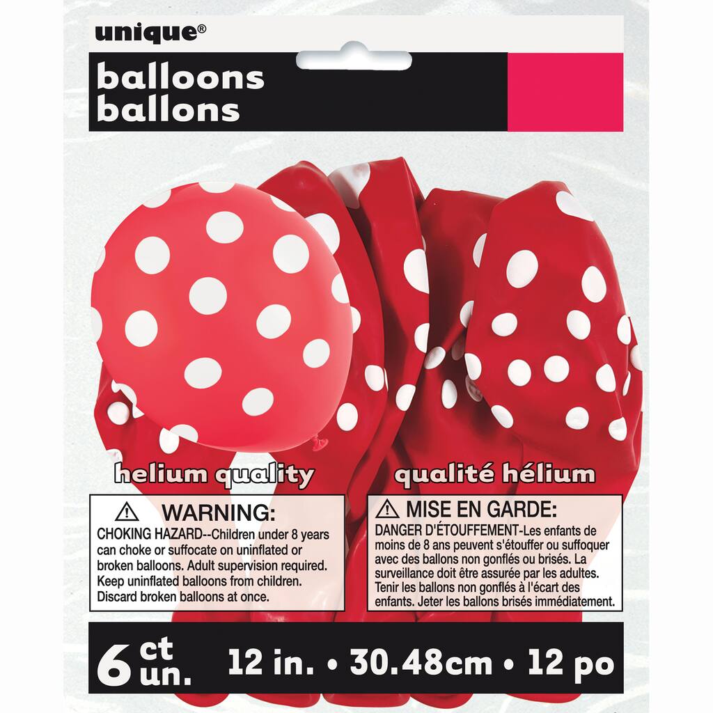 Quantity 12 Red /& White Polka Dot Latex 11 Balloon Party Decorating Supplies
